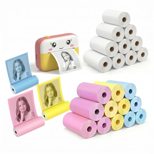 CUULANIX 22 Rouleaux Papier Appareil Photo Enfant, papier imprimante thermique, compatible avec la plupart des appareils photo à impression instantanée pour enfants, Facile à remplacer