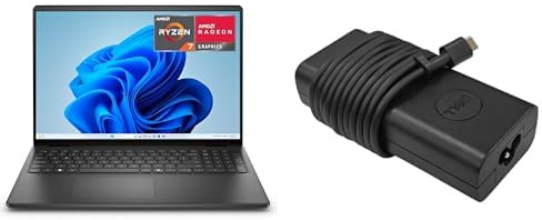 Dell 16 Laptop DC16255, 16 2K WVA Antiriflesso 16:10, AMD Ryzen 7 250, 16GB DDR5, 1TB SSD, AMD Radeon, W11H, QWERTY Italiano Retroilluminata, Carbon Black + 65W USB-C AC Adapter with Power Cord