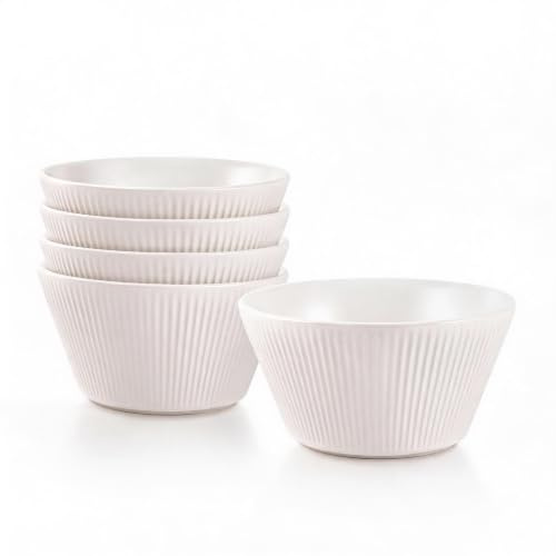 LUPATDY 4-delad skål 400 ml, porslin, flingskålar, salladsskål keramik, stapelbara skålar för müsli, soppa, sallad, snacks, desserter, skål keramik vit med ränder, 12,1 x 6,8 cm