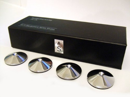 Set di 4 sottopunta a cono AudioSerenity cromati lucidi, supporti da pavimento per Hi-Fi