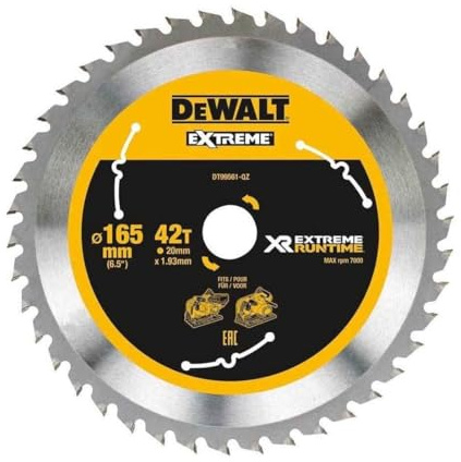 DEWALT XR Extreme Runtime Kreissägeblatt DT99565 (210/30 mm, 24 WZ/FZ, 20°, universal einsetzbar, für den Einsatz auf Stationärsägen (Akku), für Holz mit Nägeln) 1 Stück