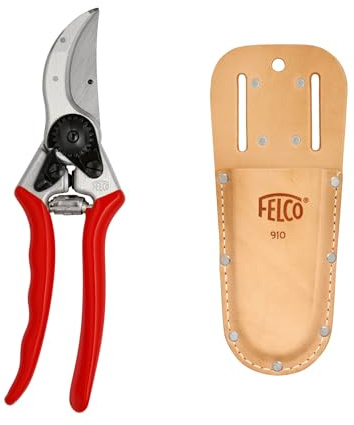 FELCO 2 Forbici da Potatura Professionali Bypass 25 mm per Mano Destra con Fodero in Pelle FELCO 910 per Protezione e Accesso Rapido