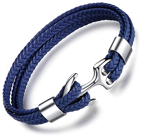 MicLee Herren Anker Armband Fashion Handgefertigt Echtlederarmband mit Edelstahl Graviert mit Geschenk Box für Männer