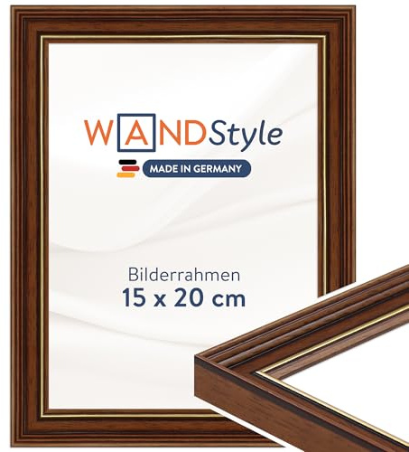 WANDStyle tavelram brun med guldkant 15x20 cm av trä i antik stil med stativ och hängare, fotoram Made in Germany - H182