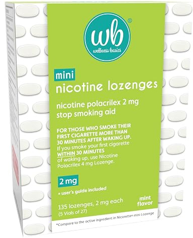 Wellness Basics Mini Nicotine Lozenge 2mg | Stop Smoking Aid | Mint Flavor | 135 Count | Pack of 5 Vials | Reduces Cravings & Withdrawal Symptoms