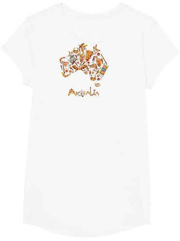 Travel Teez Australien Karte Koalas Kangaroos Bumerangs Sydney Opera T-Shirt Schwarz S Unisex Erwachsene Kurzarm Klassische Passform