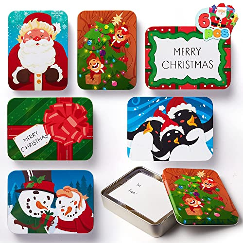JOYIN 6 present Card Holder Tin Boxes 4.33 x 2.6 x 0.6 Christmas Tins Holders for Christmas Holiday Décor, Xmas Party Favor Box