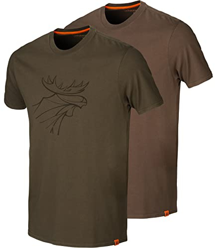 Härkila grafisk t-shirt 2-pack, Vide grön/skifferbrun, S