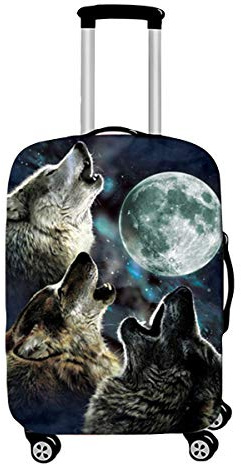 Elastisch Kofferhülle, DOTBUY 3D Reise Kofferschutzhülle Gepäck Cover Reisekoffer Hülle Schutz Bezug Schutzhülle Waschbare Reisetasche Kofferbezug (Wolf,L (26-28 Zoll))