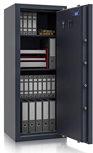 Müller Safe Wertschutzschrank Grad 2 EN 1143-1 BM2-6 | H1350xB550xT465 | Doppelbartschloss mit 2 Schlüssel | ECB-S Zertifiziert | 2 Fachböden | Platz für 20 A4-Ordner | 297 kg
