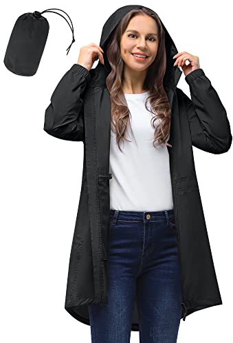 33,000ft Women's Rain Jacket Lightweight Hooded Long Rain Coat Waterproof Jacket Ladies Packable Functional Jacket Windbreaker Breathable Active Outdoor Coats