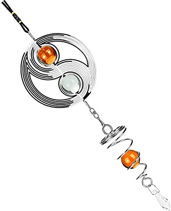 MYSUNBAR Wind Chime, Spiral Metal Yin Yang Wind Spinner Ball Bearing Swivelling with Exquisite Glass Ball Hanging Round Wind Chime for Garden Shed Outdoor Indoor