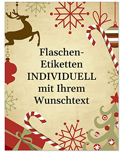 8 Flaschenetiketten selbstklebend mit Text personalisiert - Weihnachten Etikett Vintage braun Edel - weihnachtliche Flaschen Aufkleber