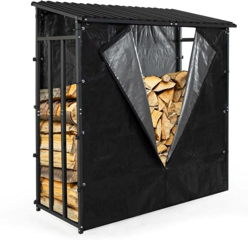 TERRE JARDIN - Range Bûches Extérieur 186 x 70 x 185 cm - Abri Bois de Chauffage avec Housse Protection - Support Bûches Extérieur en Acier Galvanisé Robuste - Résistant aux Intempéries