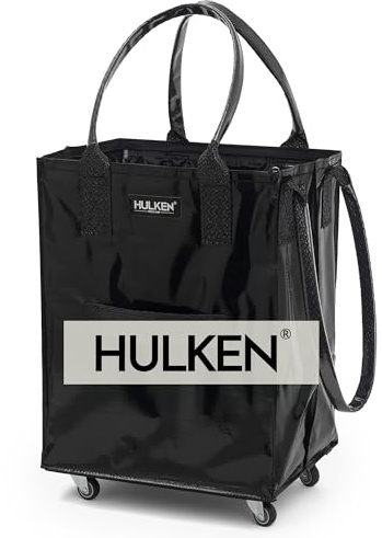 Sac à provisions réutilisable sur roulettes (Moyen, Noir), chariot de courses, chariot à roulettes, fermeture à glissière, léger, capacité de charge jusqu’à 30 kg, se replie à plat, poignées