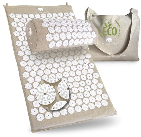 Bed of Nails Original ECO Acupression Tapis et Oreiller Ensemble avec 10,962 Pression Pointes pour Dos Soulagement Douleur, Augmenté Énergie, Relaxation, Bien-Être Cadeaux, Transport Sac