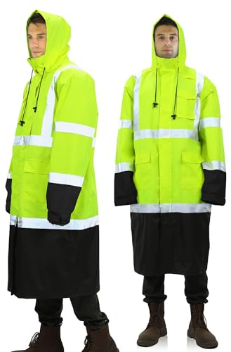 sesafety Safety Rain Coats for Men Work, Class 3 HighVisibility Rain Gear Construction, Reflective Hi Vis RainJacket Lightweight Waterproof