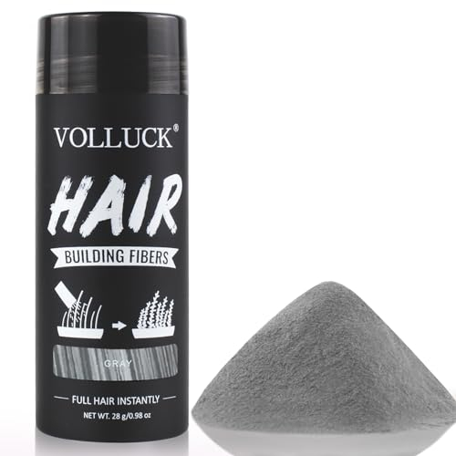 VOLLUCK Fibre Capillaire 28g – Couverture Efficace des Cheveux Clairsemés, Résultat Naturel & Volume Instantané – Poudre Densifiante Cheveux Longue Tenue pour Homme et Femme (Gris)