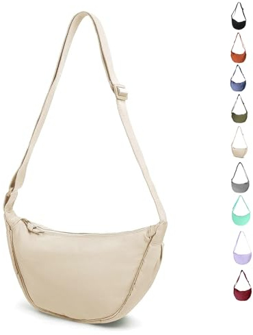 LOCCY Damen Halbmond Crossbody Schultertasche, Hobo Halfmoon Bag Einfarbige Nylon Crossbody Bag Damen Halbmond Schultertasche mit verstellbarer Schultergurt für Frauen Mädchen