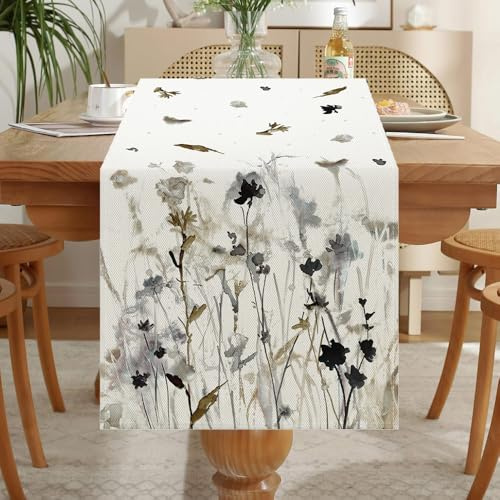 LOZULO Tulpen Tischläufer Modern Frühlingsdeko Tisch Wetterfest Leinen Lang Abwaschbar Outdoor Tischdecke Frühling für Party Tischmatten Küche Läufer 40x180 cm