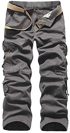 Männer Cargo Pants Casual Solid Multi Dekoration Plus Größe ohne Gürtel Entspannte Passform mit Taschen Schwergewicht (Grau,30)
