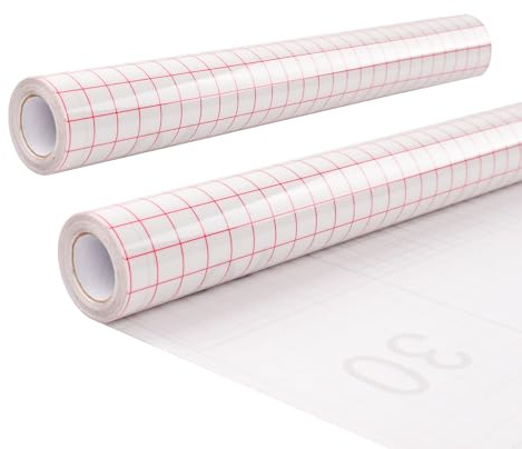 NICKLIN 2pcs Transfer Tape for Vinyl,12 x 16.4ft Transfer Tape with Red Alignment Grid,Clear Transfer Paper Tape Roll Grid Paper Roll for Party Decoration,Decals,Cups,Windows and Stickers