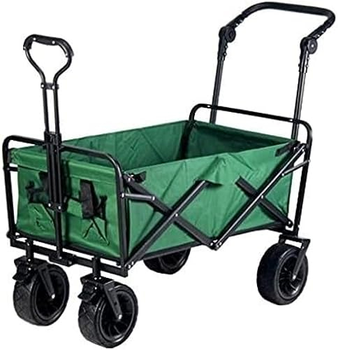 CRBUDY Wagen, Gartenwagen, zusammenklappbarer Outdoor-Allzweckwagen, Handwagen, faltbar mit Bremsen, Outdoor-Garten-Allzweckwagen, Camping-Strandwagen, Einkaufswagen (Grün)