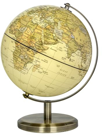 Exerz 14cm Globe Carte en Français- Mini Globe Terrestre Antique Couleur Vintage - Support en Métal Couleur Bronze
