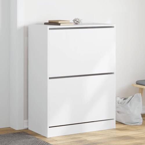CINDERFUL Schuhschrank mit 2 Klappen Weiß 80x42x108 cm,Geräumiger und platzsparender Schuhkipper in Weiß für eine ordentliche Schuhaufbewahrung