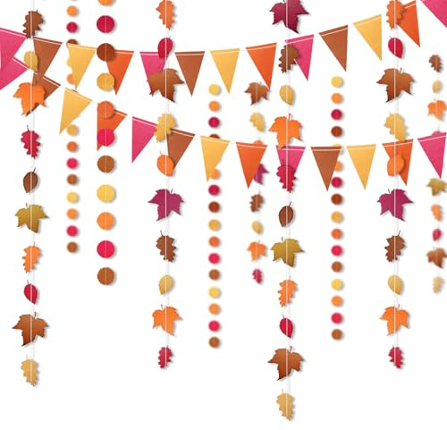 iwiio Décorations d'automne, banderoles d'automne, décorations de Thanksgiving, feuilles d'érable, banderoles à suspendre, drapeau en papier pour décoration d'intérieur, fournitures de fête