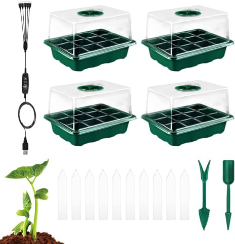 Seedling Starter Trays with Grow Lights, Seedling Starter Trays, Raised Seedling Starter Tray Sets, Cloning and Plant Propagation Set, Germination Trays for Indoor Garden Plants with Zei