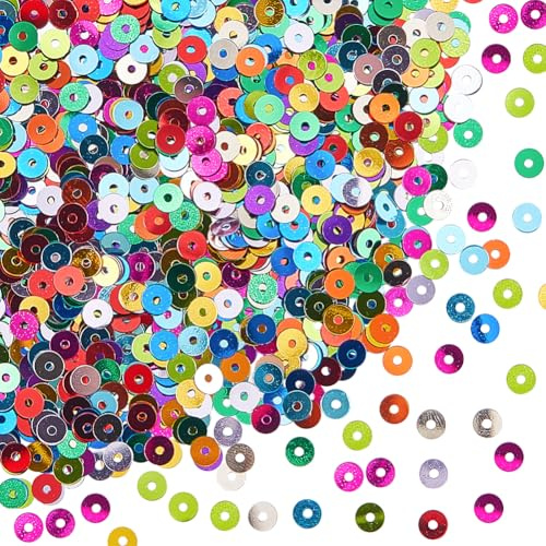 SUNNYCLUE 100g 8 Beutel Bastel Pailletten Verschiedene Flache Pailletten PVC Kunststoff Kleine Bunte Pailletten Mit Loch Runder Kreis Lose Pailletten Nähornament Für Heimwerker Basteln Kleider Nähzub