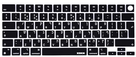 XSKN Hebrew Black EU Version Silicone Keyboard Cover for Apple MacBook Air 13/15 inch with M5/M4/M3/M2 Chip and MacBook Neo with A18 Pro Chip