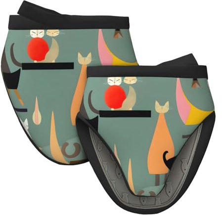 1 paire de gants de cuisine en silicone résistants à la chaleur avec motif chats d'art moderne du milieu du siècle