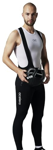 Acelera Thermo Trägerhose+ Herren Winter – Lange Radhose [0–15°C] – Gepolstert für 6h+ Fahrzeit, Atmungsaktiv & Wasserabweisend - (Schwarz, M)
