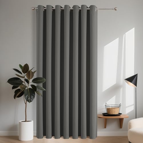 Joydeco Mörkläggningsgardin 1 st, gardin ogenomskinlig med öljetter dörrgardin H 210 x B 132 termisk gardin ljusgrå köldskydd värmeskydd mörkläggningsgardin för sovrum vardagsrum