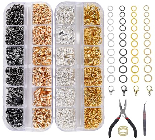 Zythrem 2880 Stück Kettenverschluss, Verschlüsse für Armbänder Set, Biegeringen für Schmuckhandwer, Schmuckherstellung Zubehör Golden Silber Jump Rings für Schmuck Basteln DIY