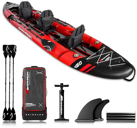 SKINHAWK Exclusive Red Kayak Set 480 - Inflatable Boat - Canoe - 480 x 96 cm - 3 Person Kayak
