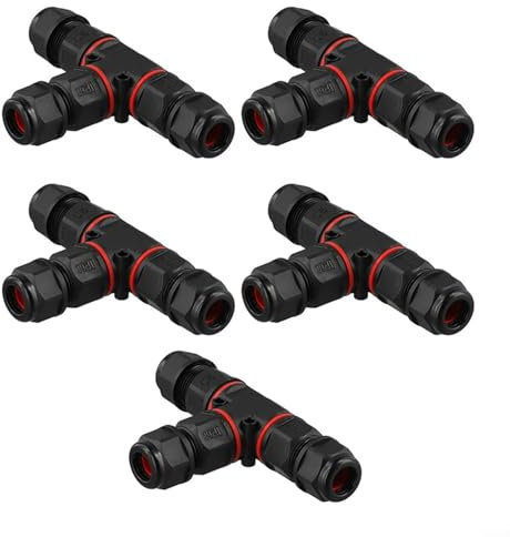 Cable Connectors, 5Pcs IP68 Waterproof Connector, 3-Pin Cable Connector T-Shape Junction Box, for diameters from 8-12mm