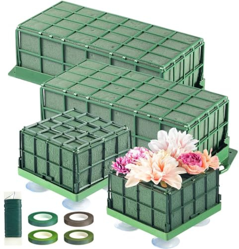 yeeplant Blocchi in schiuma per fiori, 4 supporti per composizioni floreali con ventose, filo di ferro e nastri, schiuma bagnata per matrimoni e giardini