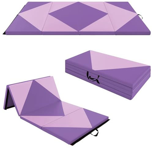 GOPLUS Tapis de Gym Epais Pliable, 240 x 117 x 5 CM, 4 Plis & Poignée Transport, Matelas Gymnastique de Sol Antidérapant en Cuir PU Imperméable, Attaches Auto-agrippantes pour Fitness, Gym, Yoga