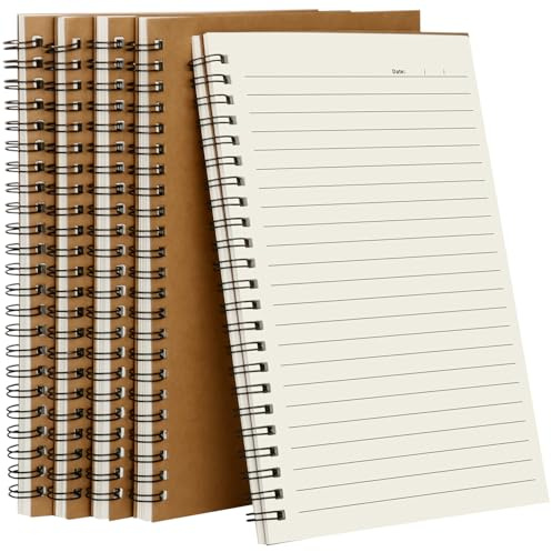 Ixydor Pack de 5 Cuadernos A5, Cuaderno Rayas A5, Bloc de Notas a5 Espiral, Cuaderno de Notas Cubierta de Kraft, 60 Hojas/120 Páginas, Libreta Rayada para Viajar Escribir Listas de Tareas