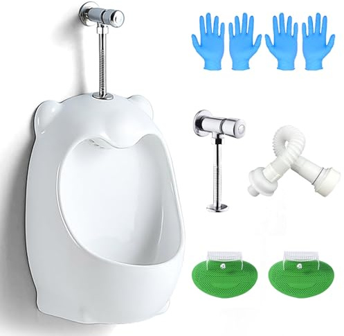 Orinatoio in Ceramica Moderna Vaso Wc Orinatoio Sospeso Mini Con Valvola Di Scarico,Sanitari Orinatoi for Bagno,Urinale a Muro Anti-Sgocciolamento,For Bambini,Ragazzi,Bagno,Uomini Set Pissoir(White,Su