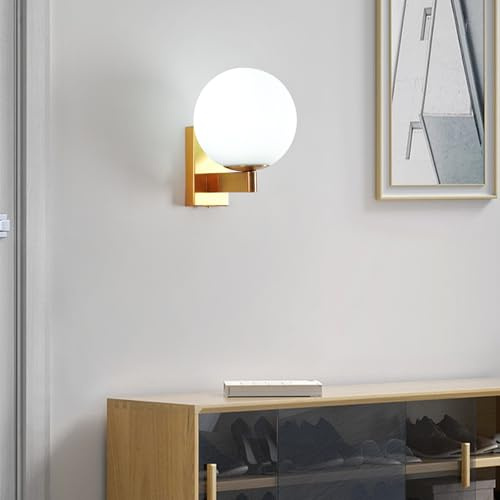 KRIPINC Aplique Pared Bola Vidrio, Lampara Pared Interior Globo Vidrio Minimalistas Art Déco E27 para Salón, Dormitorio, Mesita de Noche, Pasillo, Espejo de Baño (Dorado)