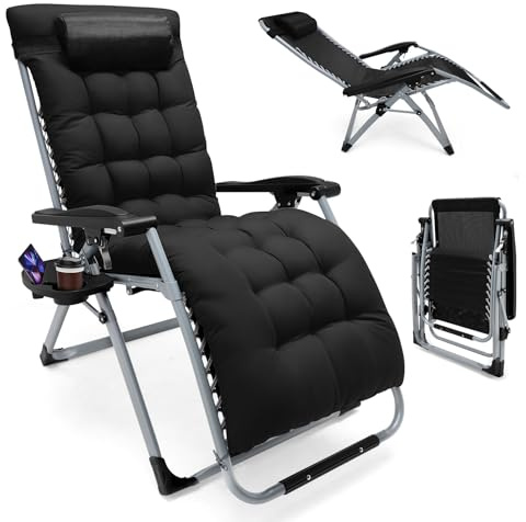 MINENICE Chaise de Camping Pliante pour 2 Personnes, Chaise de Camping, Dossier Extra Large de 72 cm,canapé de Campingstuh, épais rembourré, Extra Long pour Jardin et Balcon. (Noir)