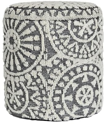 FineBuy Sitzhocker Rund 40x45 cm Wolle Grau, Boho Design | Fußhocker mit Stauraum und abnehmbarem Deckel, Aufbewahrungshocker bis 120 kg, handgefertigt