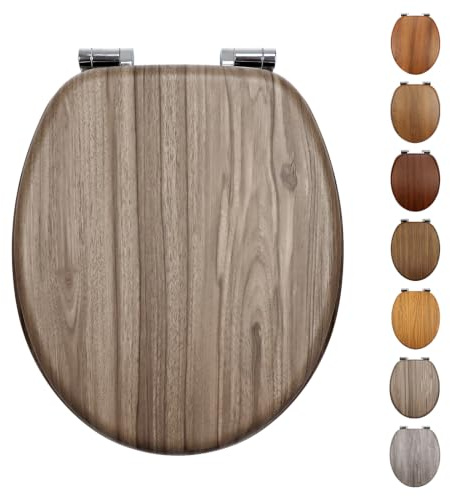 Fanmitrk WC-Sitz mit Absenkautomatik, Toilettendeckel aus stabilem MDF-Holzkern, Verstellbare Scharniere aus Zinklegierung (Befestigung von unten), Standard O-Form, Pflegeleicht (jhe138-1-01)