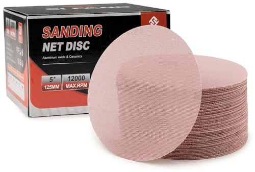 50Pcs Mesh Sanding Discs 125mm Orbital Sander Discs 5 Inches Sand Paper Anti-Clog Net Sandpaper for, Wood, Metal, aluminium plastic& Auto Body Sanding (Mix 80/120/180/240/320/400Grit)