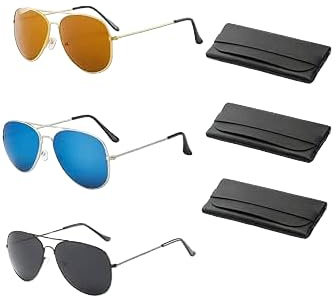 3er Set Herren Piloten-Sonnenbrillen, Metallrahmen, Polarisiert, UV-Schutz, Klassischer Stil für Herren und Damen, Ideal für Sport, Laufen, Radfahren, Halloween und Cosplay