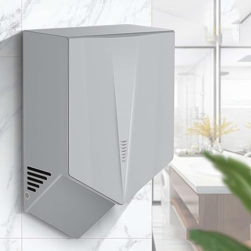 WENNEWU Asciugamani Elettrico Automatico A Induzione, Asciugamani Elettrico Commerciale Ad Alta velocità, Asciugatura Rapida, Doppia Uscita Aria, per Ufficio Ristorante Centro Commerciale,Argento